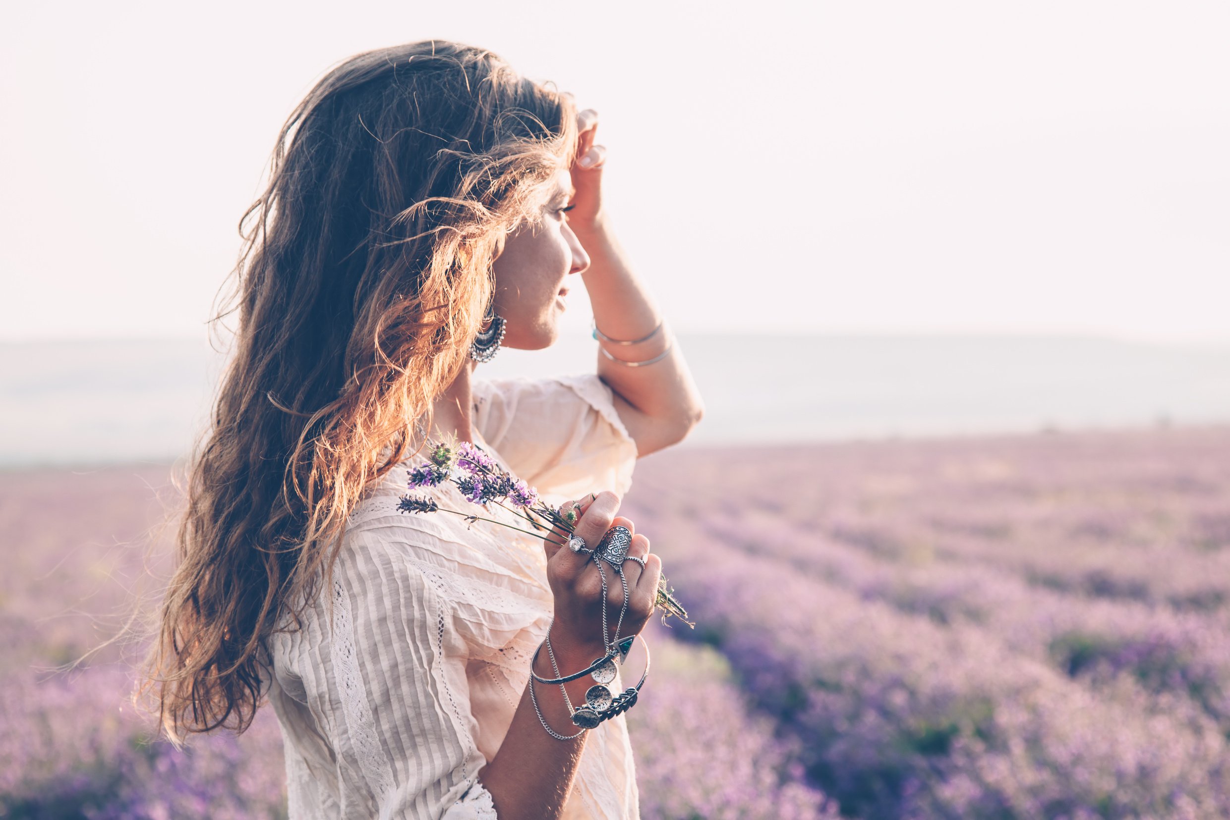 Boho Styled Model in Lavender Field